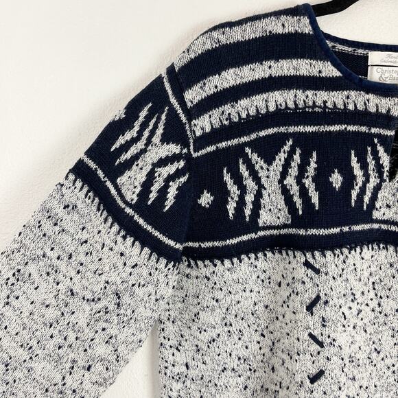 Vintage Christopher & Banks Sweater Navy Blue Chunky Knit Nordic Style Hand Knit - Picture 3 of 8